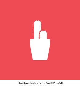 Flower In Pot Cactus Flat Icon On Red Background