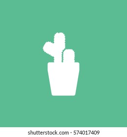 Flower In Pot Cactus Flat Icon On Green Background