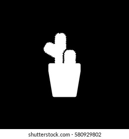 Flower In Pot Cactus Flat Icon On Black Background
