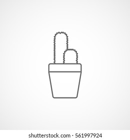 Flower In Pot Cactus Line Icon On White Background