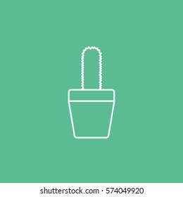 Flower In Pot Cactus Line Icon On Green Background