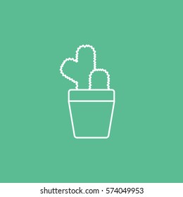 Flower In Pot Cactus Line Icon On Green Background