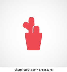 Flower In Pot Cactus Red Flat Icon On White Background