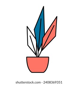 Flower in a pot in cartoon style. House plant in flat style. Vector outline icon plant.