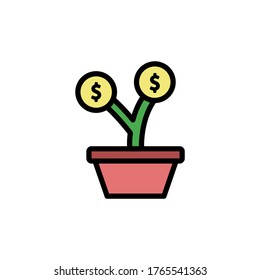 Flor, icono de color de olla. Ilustración simple del elemento de color. Flor, diseño de símbolos de esquema de concepto de olla de conjunto de estrategias de negocio. Se puede usar para web y móvil