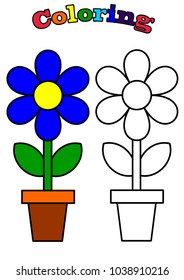 Flower in the pot, coloring. 