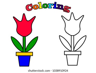 Flower in the pot, coloring. 