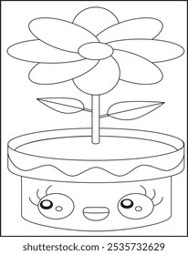 Flower Pot Coloring Creativity Images For Kids.