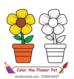 Flower Pot coloring page, coloring book for kids, flower pot isolated vector, flower pot drawing coloring book for children