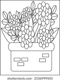 Flower Pot coloring page for kids vector illustration eps and image.