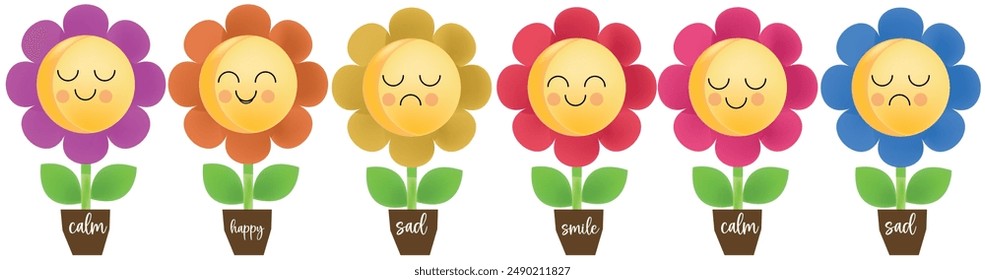 flower in the pot with cute expression with name set vector character