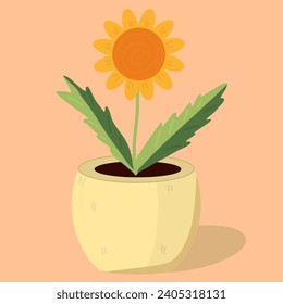 Flower in a pot. Cute house plant icon in a pot.