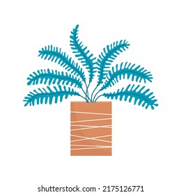 Flower pot with decorative fern. Home and office plant. Object of a room interior. Flat vector illustration isolated on white background