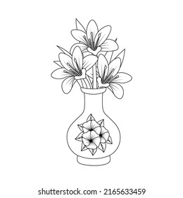 flower pot decorative isolated coloring book page illustration for kids