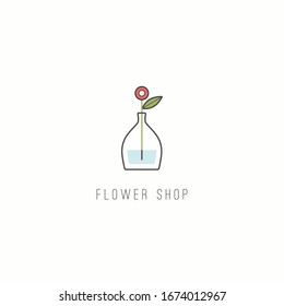 Flower pot. Domestic home Plant. Minimalistic floral Icon. Flower Shop Logo template. Cartoon style, simple flat design. Trendy Vector illustration. Isolated on a white background