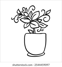 flower in a pot doodle Hand drawn Linear Vector illustration
