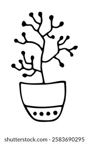 Flower in a pot in doodle style isolated on a white background. Doodle. Vector illustration. Perfect for coloring book, greeting card, print, invitation.