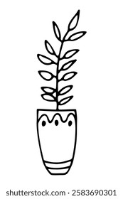 Flower in a pot in doodle style isolated on a white background. Doodle. Vector illustration. Perfect for coloring book, greeting card, print, invitation.