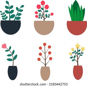 Flower pot flat design. Isolated illustration. For decoration. Editable vector. EPS 8.