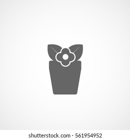 Flower In Pot Flat Icon On White Background