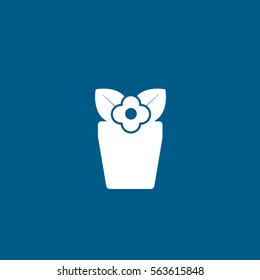 Flower In Pot Flat Icon On Blue Background
