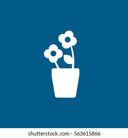 Flower In Pot Flat Icon On Blue Background