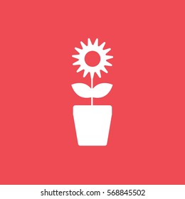 Flower In Pot Flat Icon On Red Background