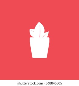 Flower In Pot Flat Icon On Red Background