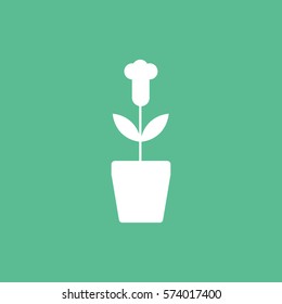 Flower In Pot Flat Icon On Green Background