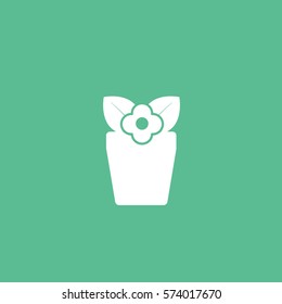 Flower In Pot Flat Icon On Green Background