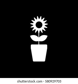 Flower In Pot Flat Icon On Black Background