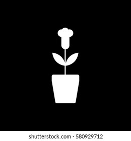 Flower In Pot Flat Icon On Black Background