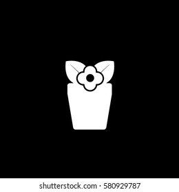 Flower In Pot Flat Icon On Black Background
