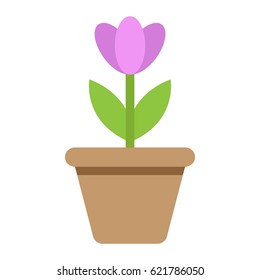 Flower in pot flat icon, plant and decor element, vector graphics, a colorful solid pattern on a white background, eps 10.