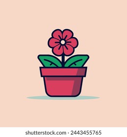 Flower Pot Flat Vector Art Plant, Pottery, Gardening, Icon, Decoration.