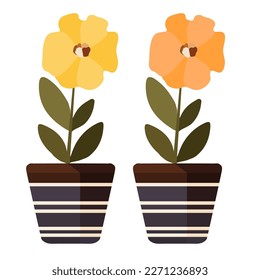 Flower pot with flowers isolated on white background. Vector illustration in flat style.