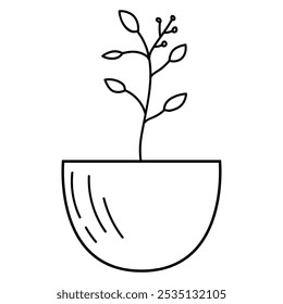 Flower pot garden vector black line