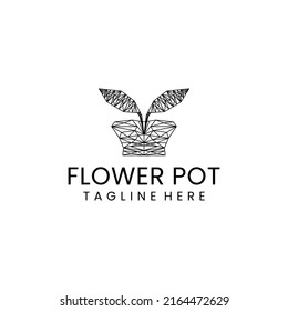 Flower pot geometric polygonal logo vector icon design template