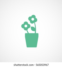 Flower In Pot Green Flat Icon On White Background