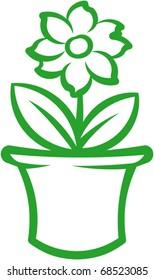 Flower pot with green plant. Vector illustration