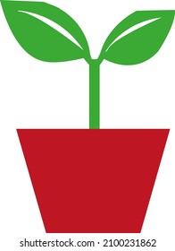 Flor en olla, flor verde en olla roja, flor simple vectorial, flor única vectorial en olla
