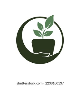 Mechón de flores en el diseño del logo del vector de la mano. Concepto de diseño del logo de Garden Care.