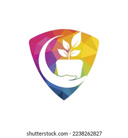 Blumentopf in Hand, Vektorlogo-Design. Design des Garden Care Logos