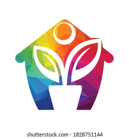 Flower Pot And House of Plant Logo. Human Home Growth Vector Logo.