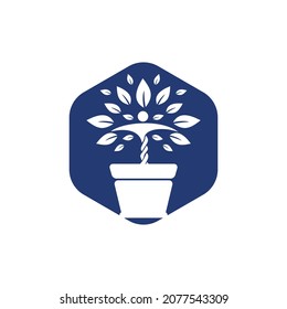 Flower pot and Human plant logo. Growth vector logo. Spa wellness logo concept.	