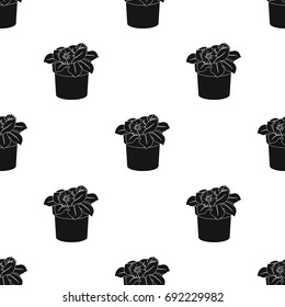Flower in the pot icon in black style isolated on white background. Bio and ecology symbol stock vector illustration.