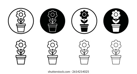 Flower in pot icon Black and white outline vector