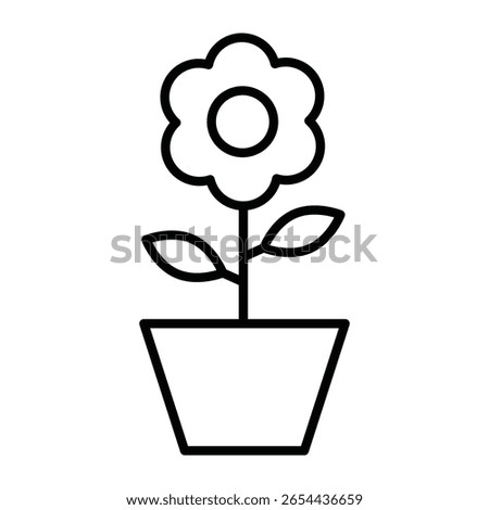 Flower in pot icon Black and white outline flat sign vector