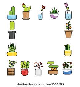 Flower pot icon collection set with outline and modern style
