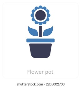 Flower Pot And Flower icon concept